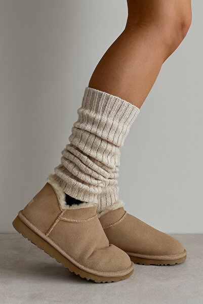 Hakan Collezione Kadın Premium Dokuma Aerobik Ekru Tozluk Bot Çorabı