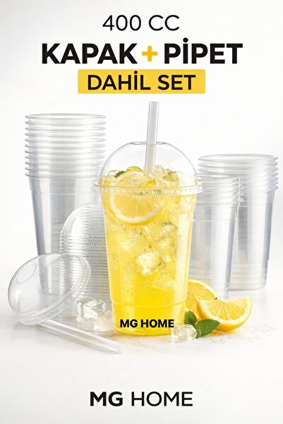 MG HOME 10 Adet 400 Cc PİPET DAHİL MilkShake Bardak Pet Bardak Limonata Parti...