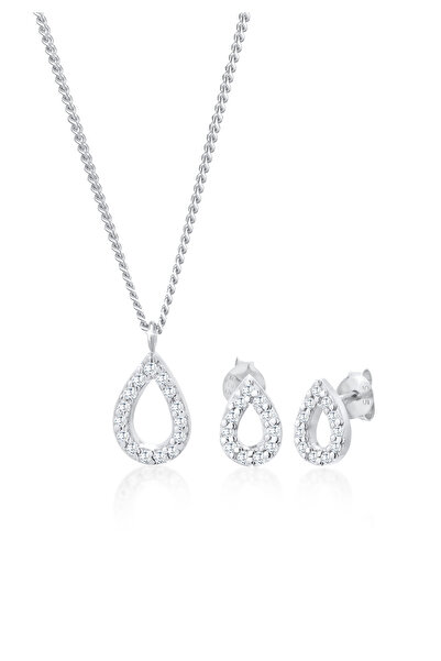 ELLI Schmuckset für Damen Ohrstecker Tropfenanhänger funkelnd mit Zirkonia-Kr...