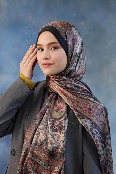 İpekhan Șal indian din voile roșu negru - 5002-01