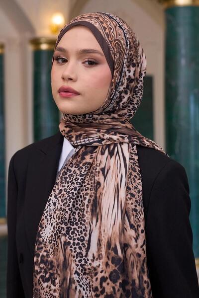 İpekhan Şal din voile cu model - Mătase maro lapte 9802-02