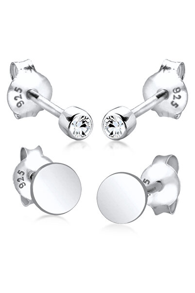 ELLI Ohrringe Damen Ohrstecker Plättchen 2er-Set mit Kristallen aus 925er Ste...