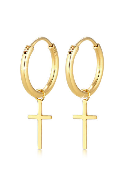 ELLI Ohrringe Damen Creolen Kreuz Anhänger Glaube Religion in 375 Gelbgold