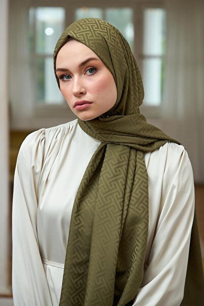 İpekhan Silky Jacquard Shawl Olive - Summer Shine Collection 9017-01