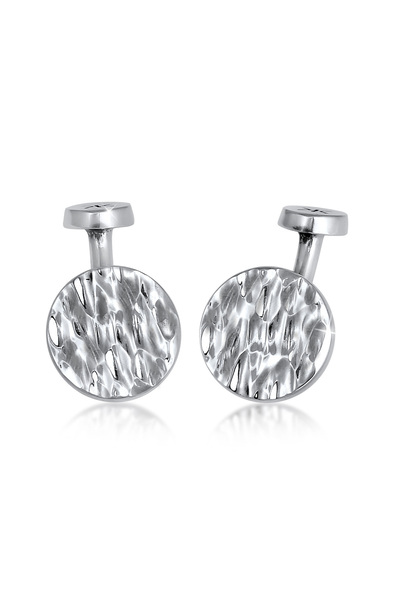 KUZZOI Manschettenknöpfe für Herren, plättchenförmig, rund, gehämmert, robust, aus 925er Sterlingsilber