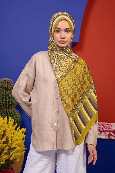 İpekhan Marrakech Collection șal moale verde ulei muștar 3049-11