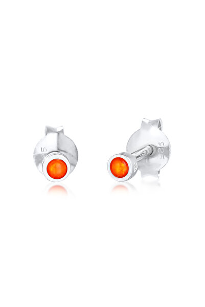 ELLI Ohrringe Damen Ohrstecker Rund Orange Sommertrend mit synthetischem Opal in 925er Sterlingsilber