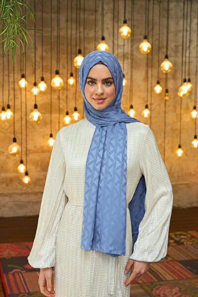 İpekhan Yaz Işıltısı Koleksiyonu İpeksi Jakar Şal Kot Mavi 9014-16