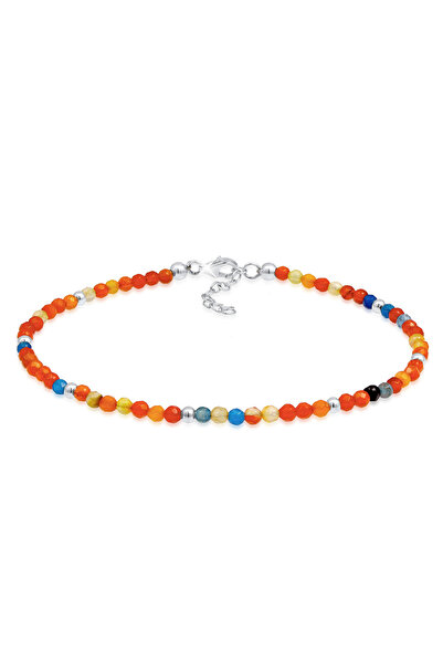 Nenalina Fußkettchen mit bunten Achatkugeln für Sommer- und Strandfeste, 925er Silber