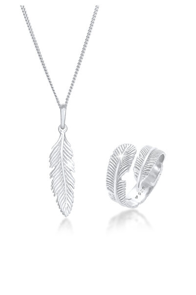 ELLI Schmuckset Damen Wickelring Anhänger Frühling Boho Festival Trend aus 925er Sterlingsilber