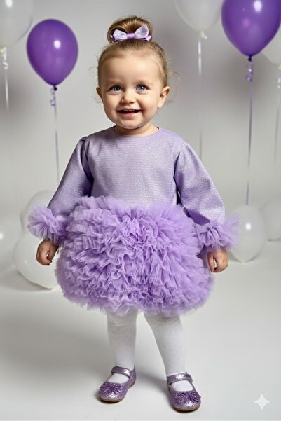 Serackids Kız Bebek Çocuk Elbise Uzun Kollu Tüllü Tütü Özel Gün Parti Doğum G...