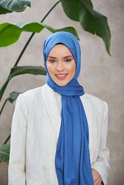 İpekhan Novvela Візерунковий шовковий жакардовий шаль синій 9008-20