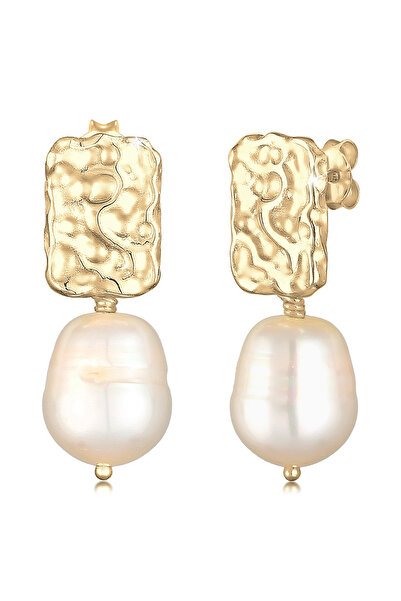 ELLI Ohrringe PREMIUM Ohrringe Damen Ohrhänger Gehämmerter Barock-Trend mit Süßwasserperlen