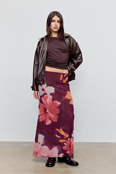 Stradivarius Desenli tül midi etek