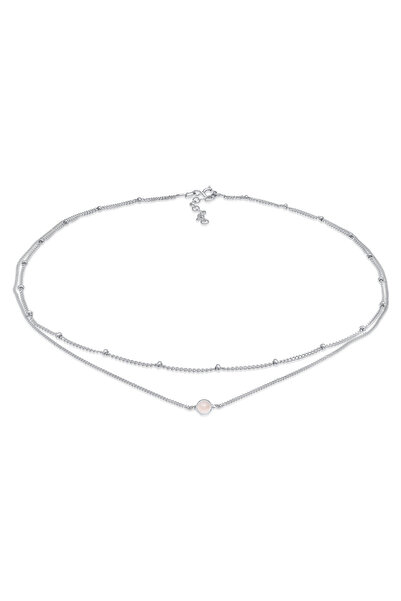 ELLI Necklace Ladies Choker Layer Look Ball Chain Necklace with Rose Quartz in 925 Sterling Silver Gold P