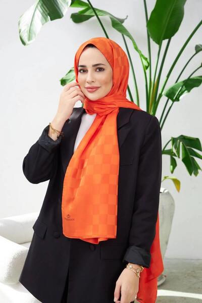 İpekhan شال جاكار حريري بنمط الداما الجديد برتقالي 9007-13