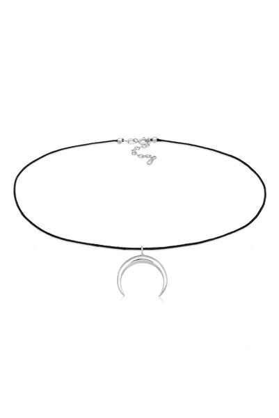 ELLI Halskette Damen Choker Halbmond-Anhänger Nylon in 925er Sterlingsilber
