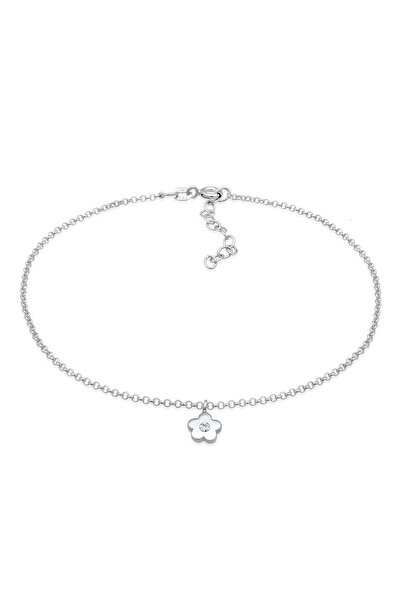 ELLI Fußkette Damen-Fußkette mit Blumenanhänger Schlicht aus 925er Sterlingsi...