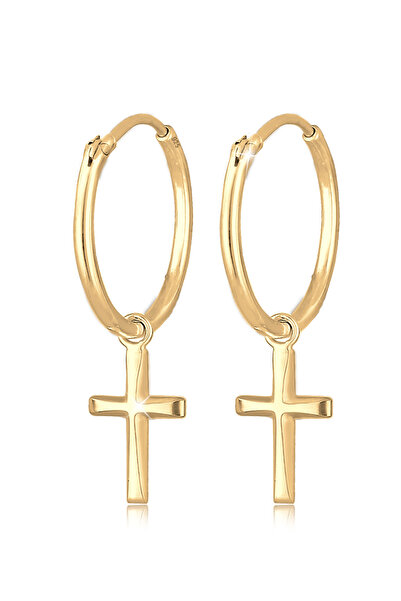 ELLI Ohrringe Damen Creolen Kreuz Anhänger Glaube Religion aus 925er Sterlingsilber