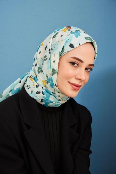 İpekhan أميليا شال قطن بتصميم مُطبع أزرق سماوي 3025-10