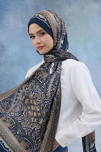 İpekhan Mavi Kahve Hint Vual Şal - 5005-14