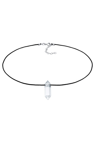 ELLI Halskette Damen Choker Anhänger Nylon Schwarz mit Kristallspitze in 925e...