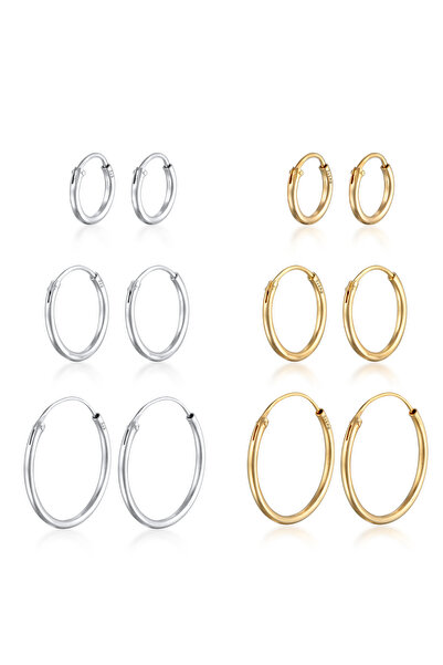 ELLI Ohrringe Damen Creolen Basic 6er-Set aus 925er Sterlingsilber