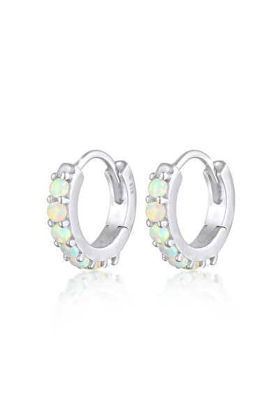 ELLI Ohrringe Damen Creolen Klassisch Elegant mit synthetischem Opal in 925er...