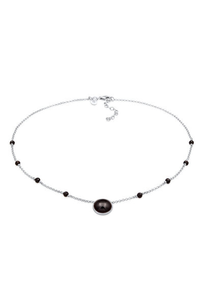 ELLI Halskette PREMIUM Halskette Damen Choker Perlen oval mit Onyx in 925er Sterlingsilber