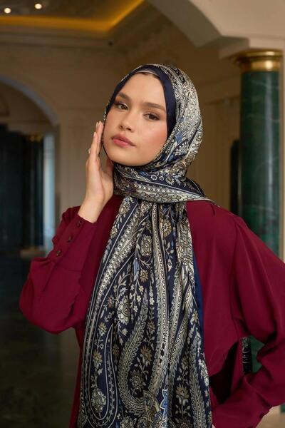 İpekhan Lacivert Hint Vual Şal - 5009-12