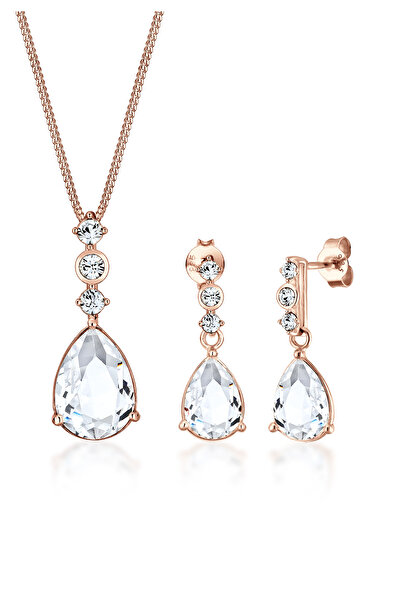 ELLI Schmuckset Damen Tropfen Edelstein-Set Ohrhänger mit Kristallen aus 925e...