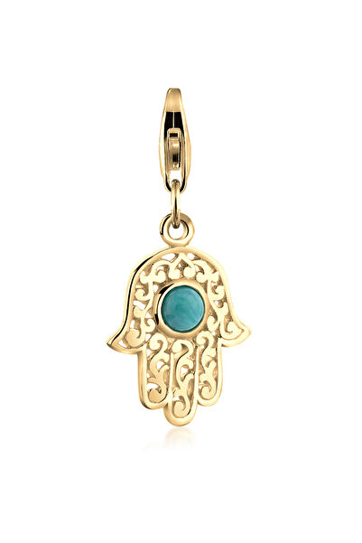 Nenalina Charms Damen-Anhänger Hamsa-Hand mit Howlith-Edelstein aus 925er Ste...
