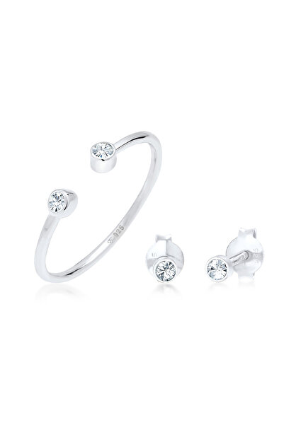 ELLI Schmuckset Damen Solitär-Ohrstecker mit Kristallen in 925er Sterlingsilber