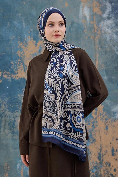 İpekhan شال هندي من الفوال باللون الأزرق الداكن - 5004-02