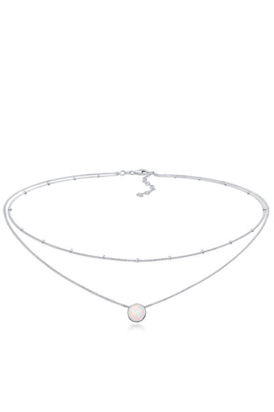 ELLI Colier de damă Choker cu lanț satelit, model trendy, cu opal sintetic, din argint 925