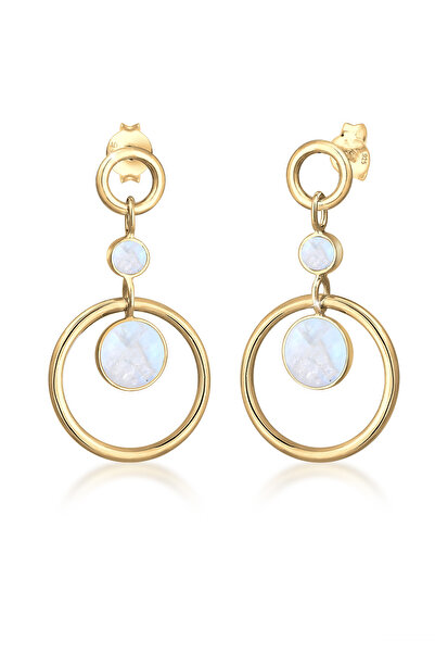 ELLI Earrings Hänger Kreis Geo Mondstein 925 Sterling Silber