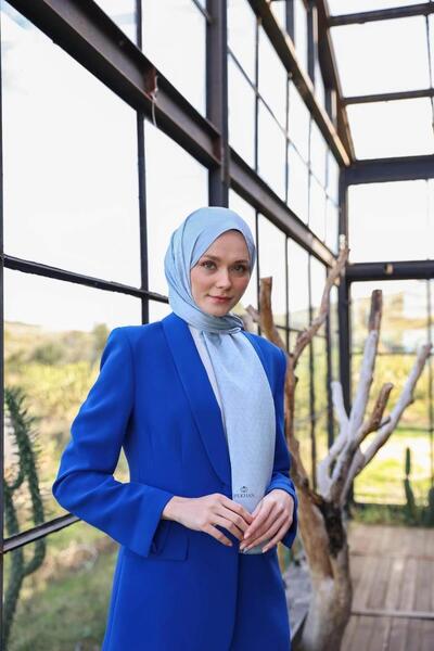 İpekhan Копринен жакардов шал Exen Pattern, бебешко син, 9011-13