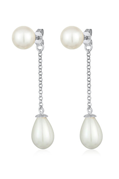 Nenalina Ohrringe Damen Earjacket Drop Trend mit Muschelkernperlen aus 925er Sterlingsilber