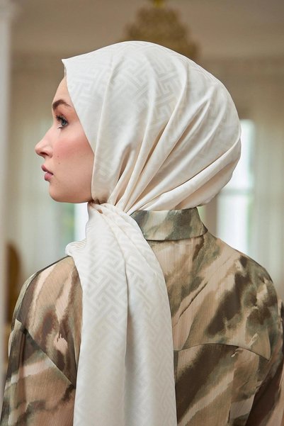 İpekhan Summer Sparkle Collection Silky Jacquard Shawl Beige 9017-09
