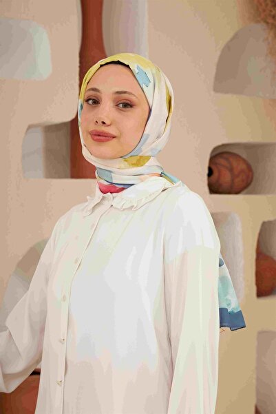 İpekhan Blue Comfort Flowers Shawl Cyan - 3027-06