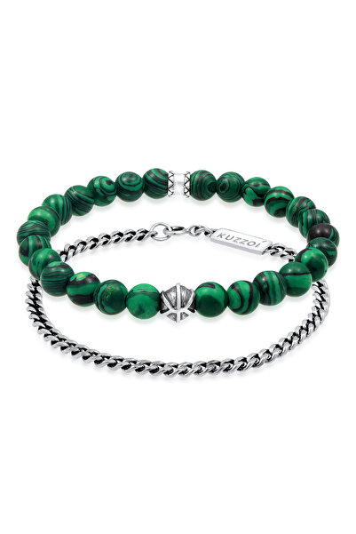 KUZZOI Armband Herren Set synthetisch Malachitgrün massiv in 925er Sterlingsi...