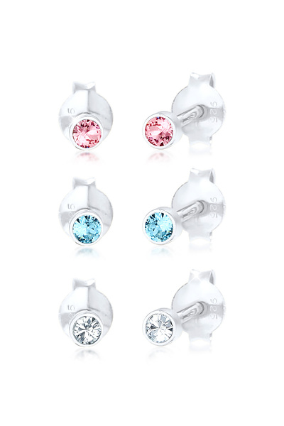 ELLI Ohrringe Kinder Basic bunt blau rosa mit Kristallen in 925er Sterlingsilber