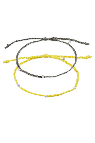 ELLI Fußkettchen für Damen, Nylonband-Set, geflochtenes Design, Perlen, verstellbar, aus 925er Sterlingsilber