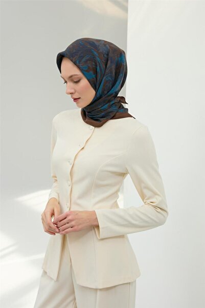 Silk Home Κασκόλ από βισκόζη Velora Καφέ Ναυτικό Μπλε Μπλε ουρανό με σχέδιο Μ...