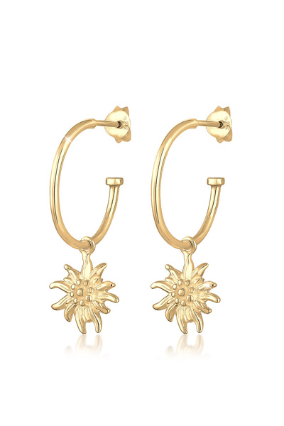 ELLI Earrings Hoop Edelweiss Flower Cistume Traditional 925 Sterling Silver G...