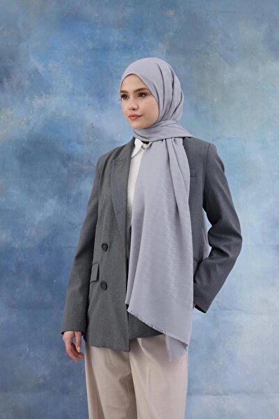 İpekhan Gray Jacquard Cotton Shawl - Houndstooth Patterned, Model 8011-09