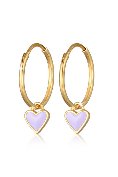 ELLI Ohrringe Damen Creolen Herzanhänger mit Emaille lila in 925er Sterlingsilber vergoldet