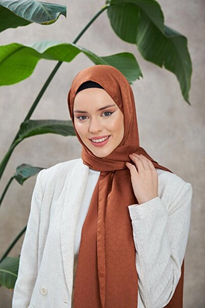 İpekhan شال نوفيليا نمط حريري جاكار بني أحمر 9008-17