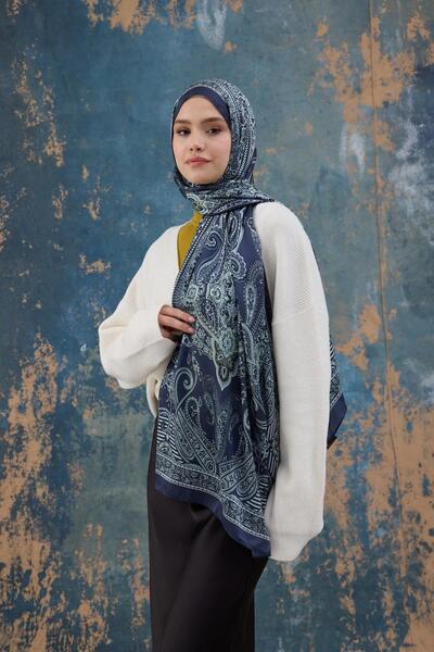 İpekhan Night Blue Indian Voile Shawl - 5008-04
