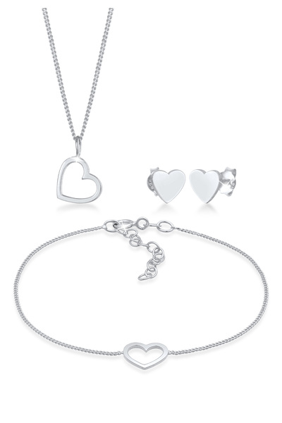 ELLI Schmuckset Damen Ohrstecker Herzanhänger Love Cut Out verstellbar aus 92...